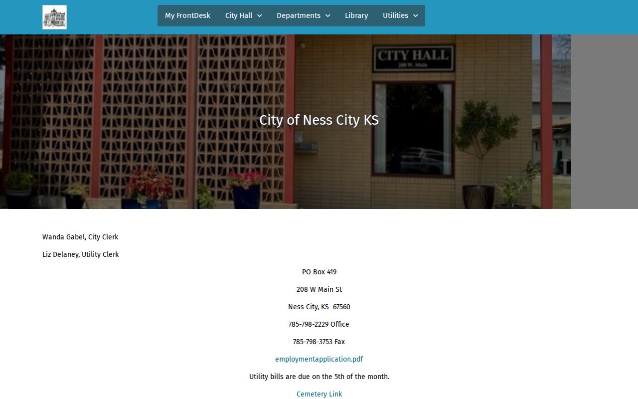 Ness City municipal contact page for local records routing