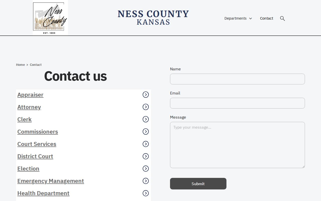 Ness County booking record contact and sheriff fallback page