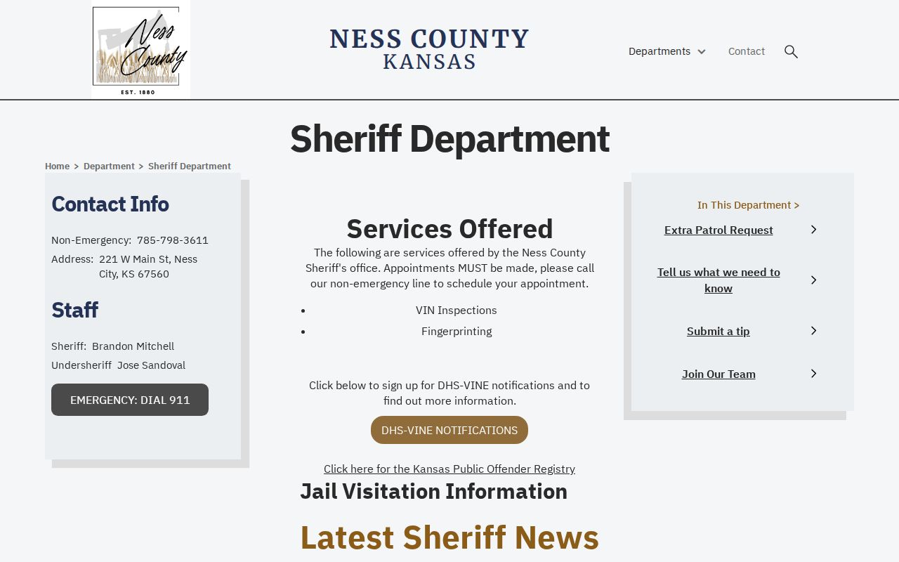 Ness County Sheriff most wanted page status